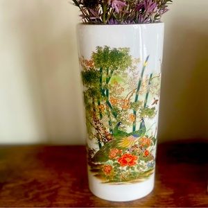Japanese Peacock Porcelain Vase w gold trim